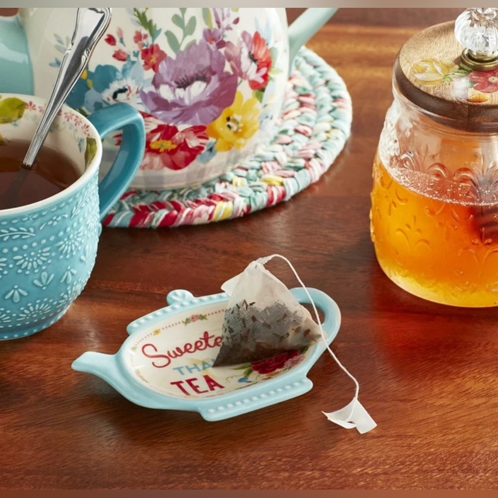 The Pioneer Woman Floral Teapot Tea Bag Rest in Turquoise and Multicolor